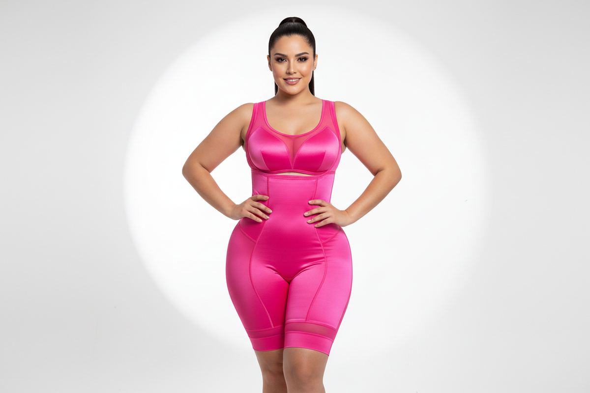 Woman wearing a Stage 2 Colombian faja for high compression and body contouring after Lipo 360