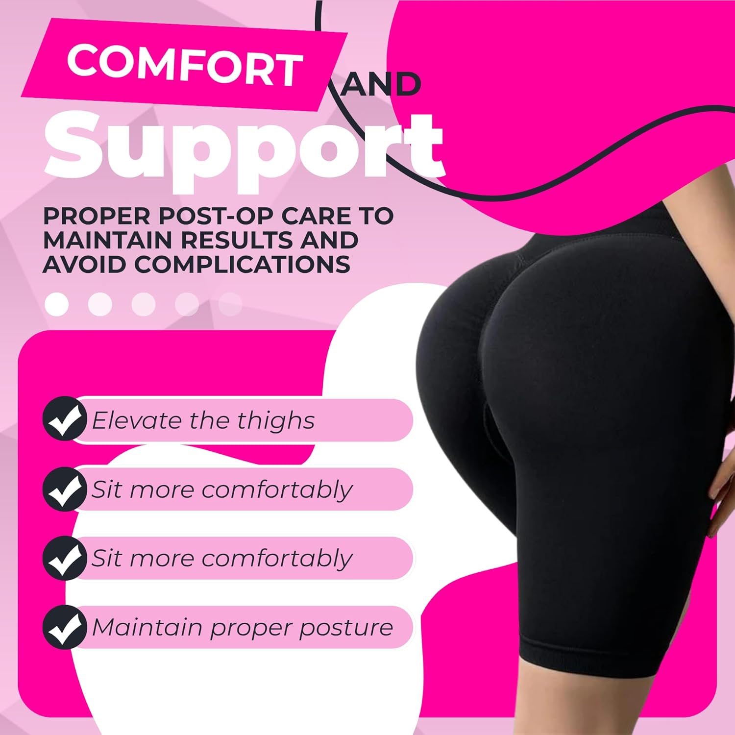 BBL Recovery Kit - Brazilian Butt Lift & Buttock Recovery Pillow for Sitting, Car, Sleeping After Surgery 7 Piece Recovery Bundle with ab Board back board for lumbar support after lipo & Lipo Foam pads Black 