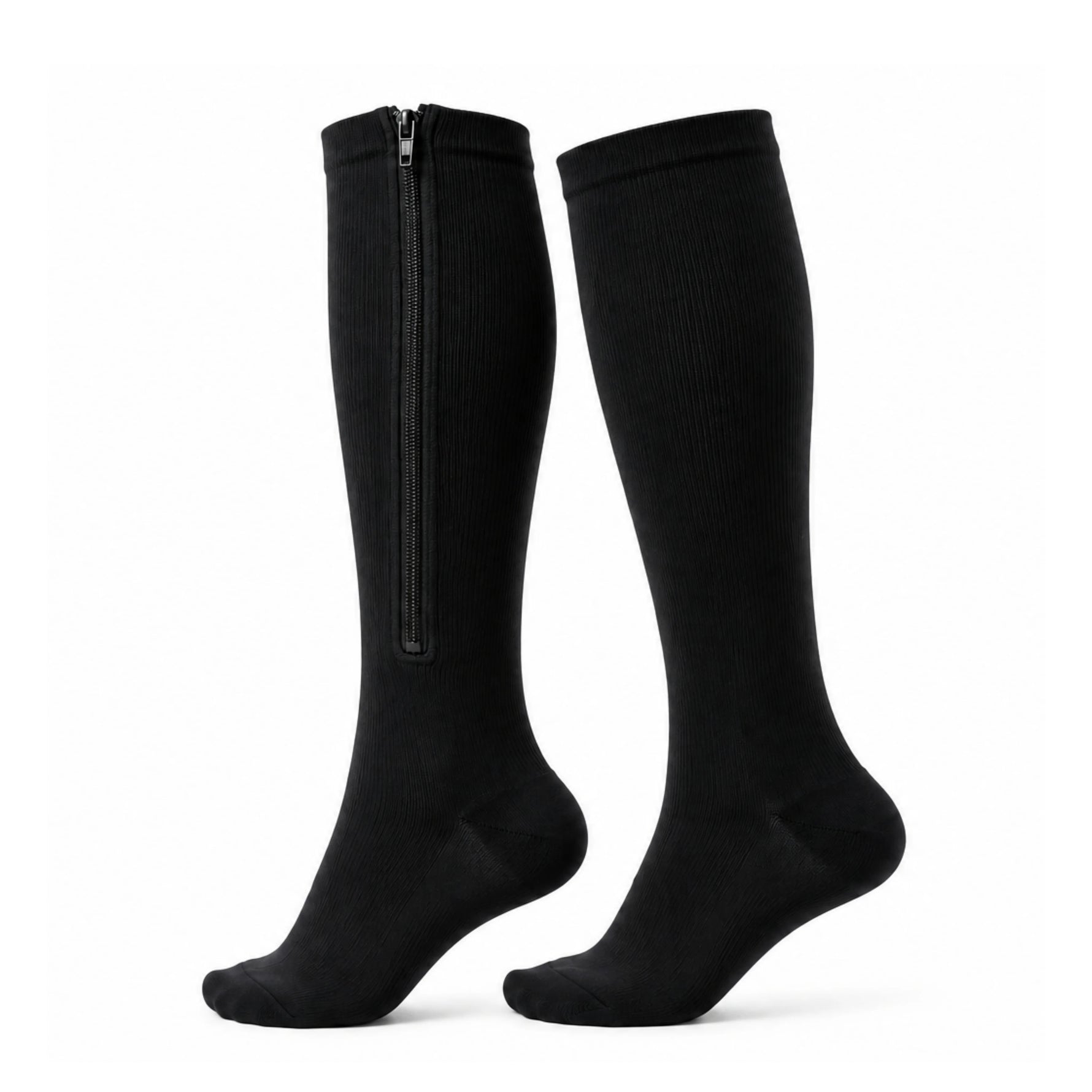 BBL zipper anti-embolism compression stockings black – front view 