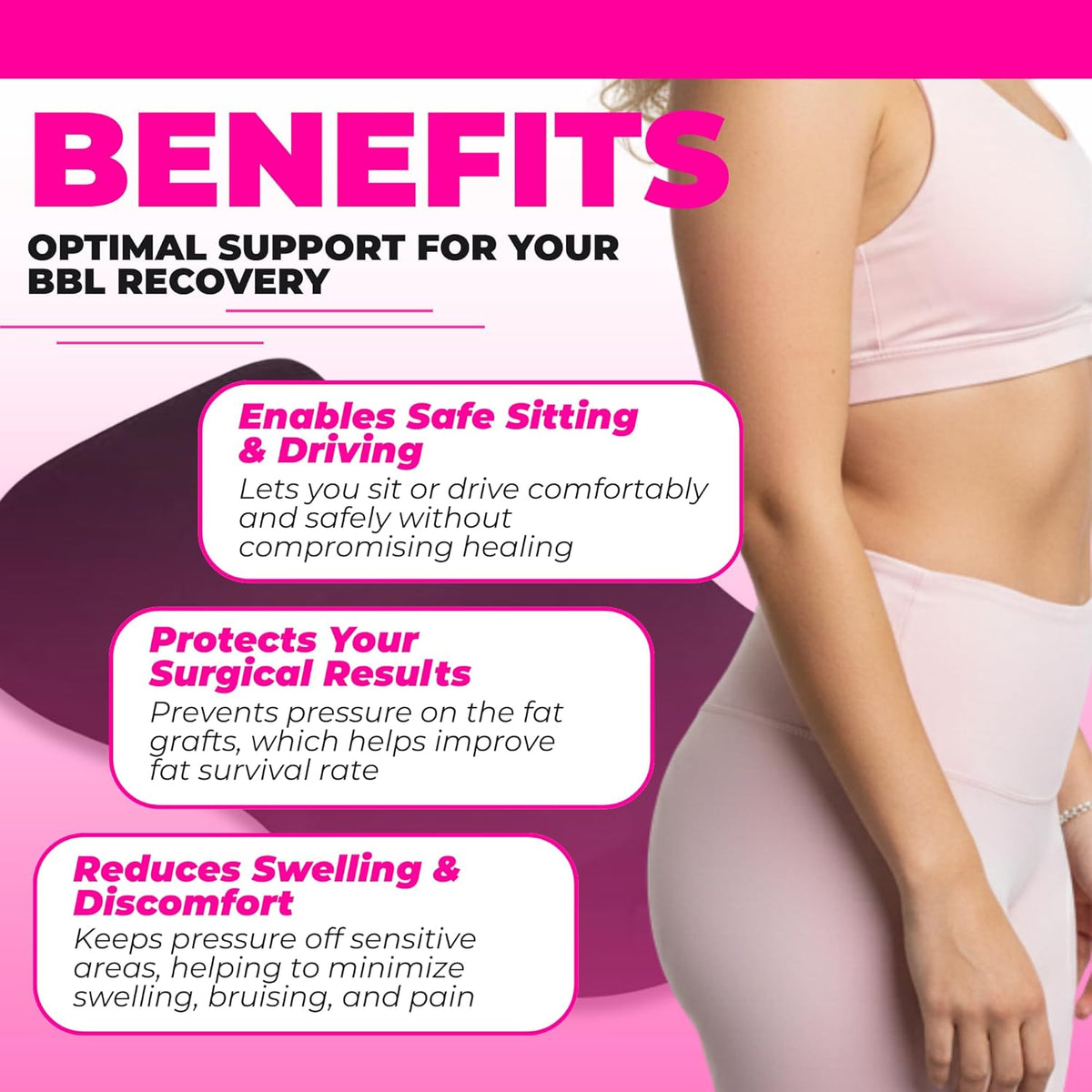 Patented BBL Car Pillow | Best Post-Surgery Driving Recovery Cushion - Bombshell Booty Pillow