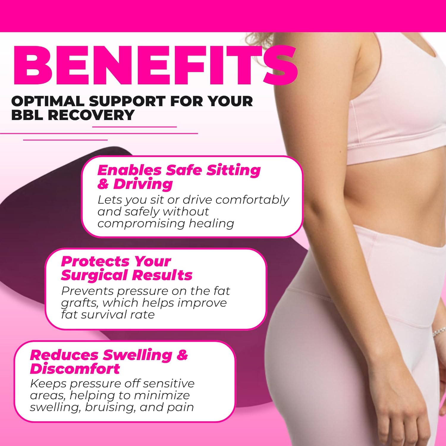 Patented BBL Car Pillow | Best Post-Surgery Driving Recovery Cushion - Bombshell Booty Pillow