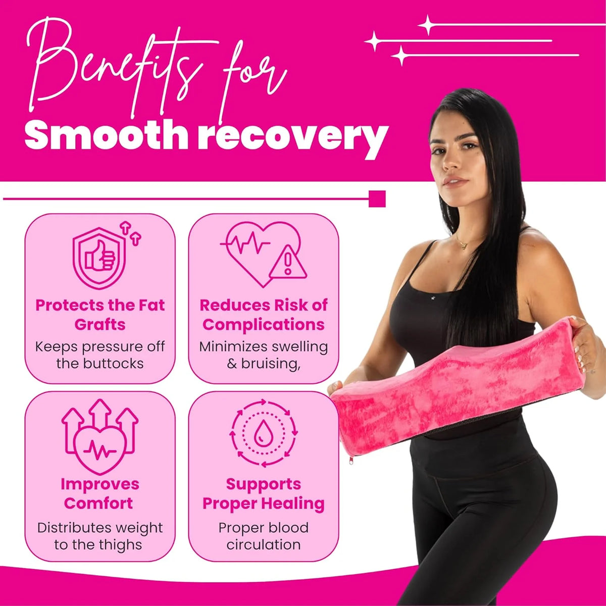 butt pillow after surgery Kit 7-Piece Recovery Bundle with foam board after lipo & Lipo Foam almohada BBL cómo orinar después de BBL Pink