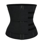 Women's steel boned waist trainer with double belt and dual zipper, black tummy control workout girdle