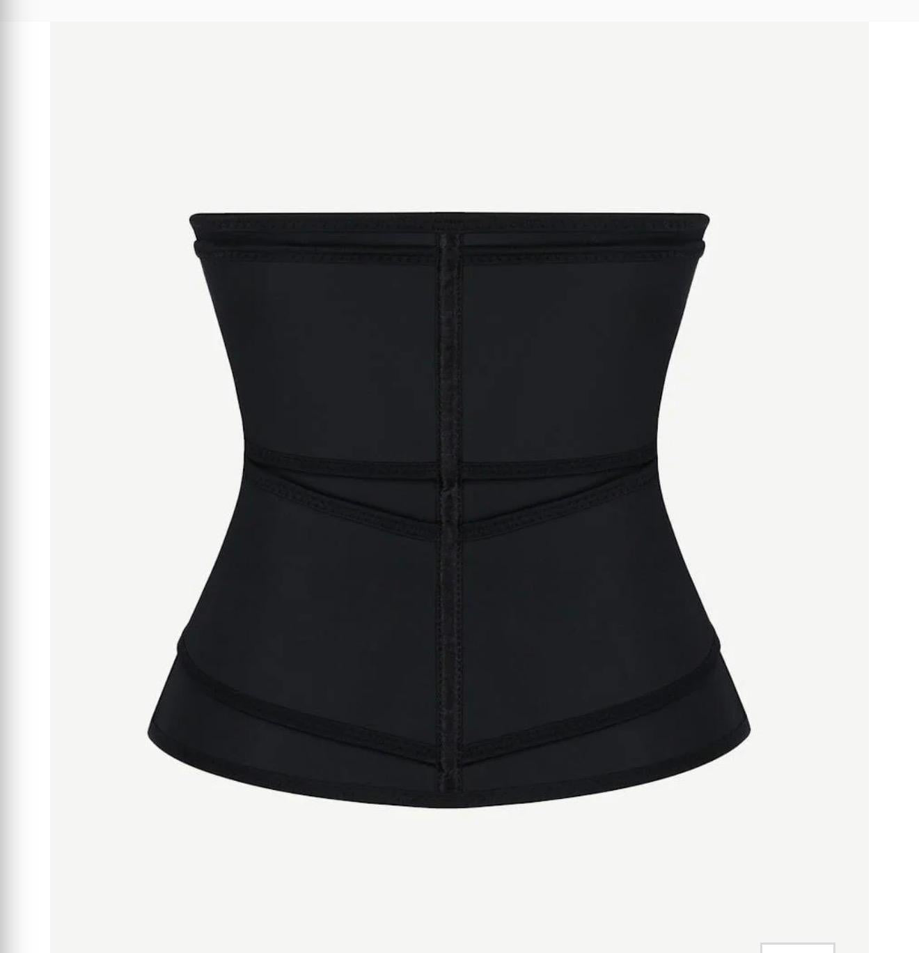 Black neoprene women's waist trainer sweat belt back view showing boning channels and compression panels