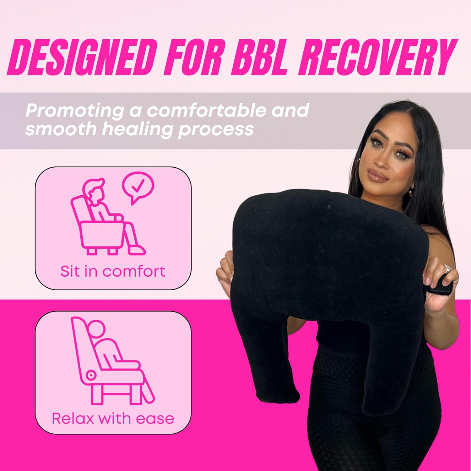 "Smooth Recovery" benefits – woman's back with Improves Comfort, Pressure Relief, Proper Posture, Reduces Swelling, Avoid Complications