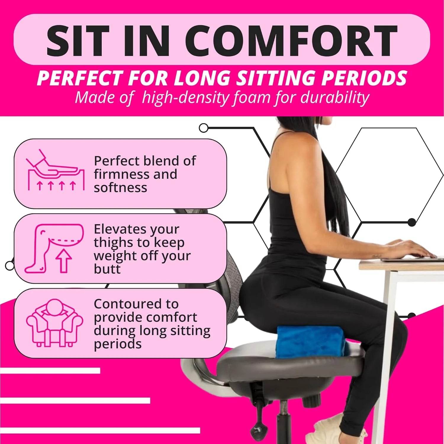 Blue BBL Pillow Lifestyle Shot – Post-Surgery Brazilian Butt Lift Recovery Cushion for Sitting 