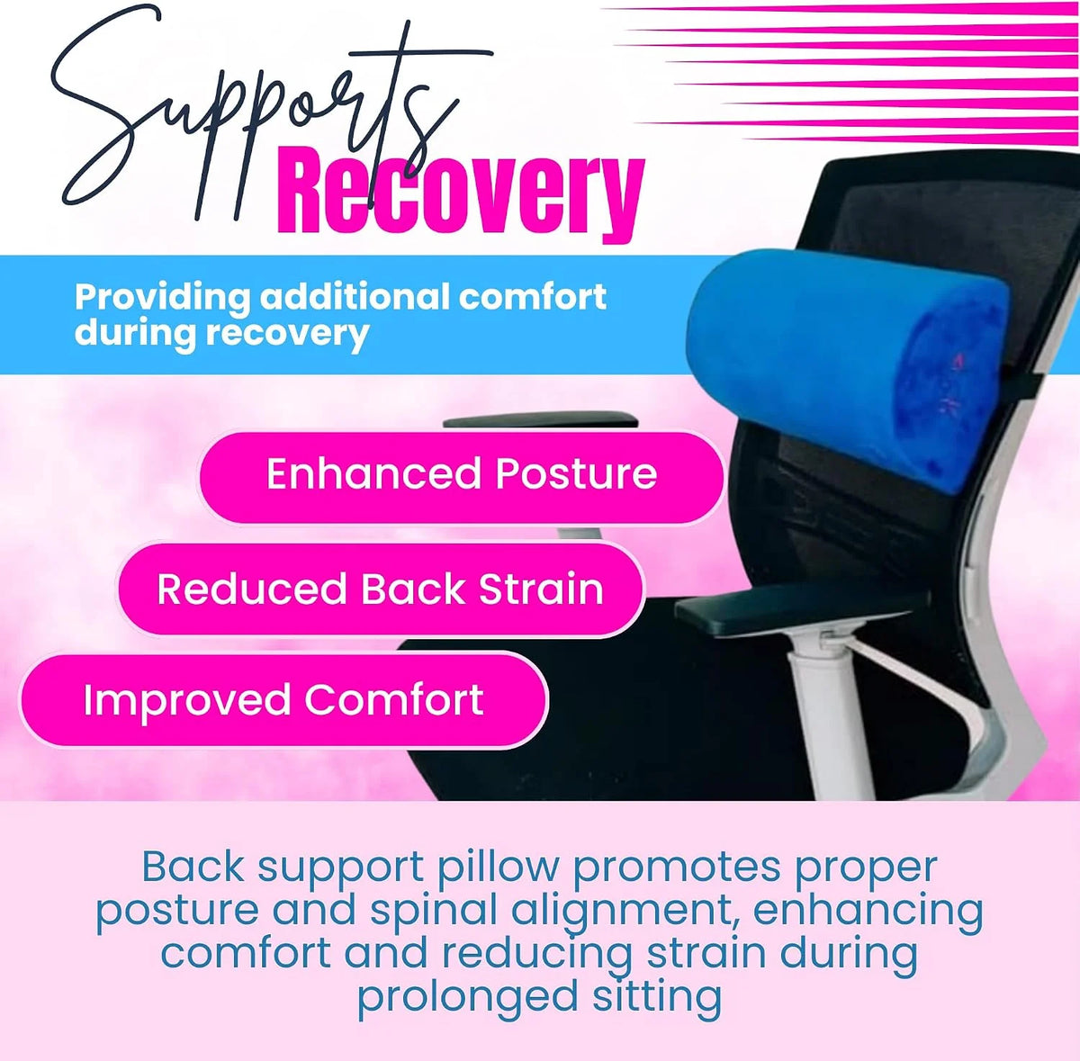 BBL Pillow with Detachable Lumbar Back Support Blue – Full Set Dimensions Post-Surgery Recovery Bundle 