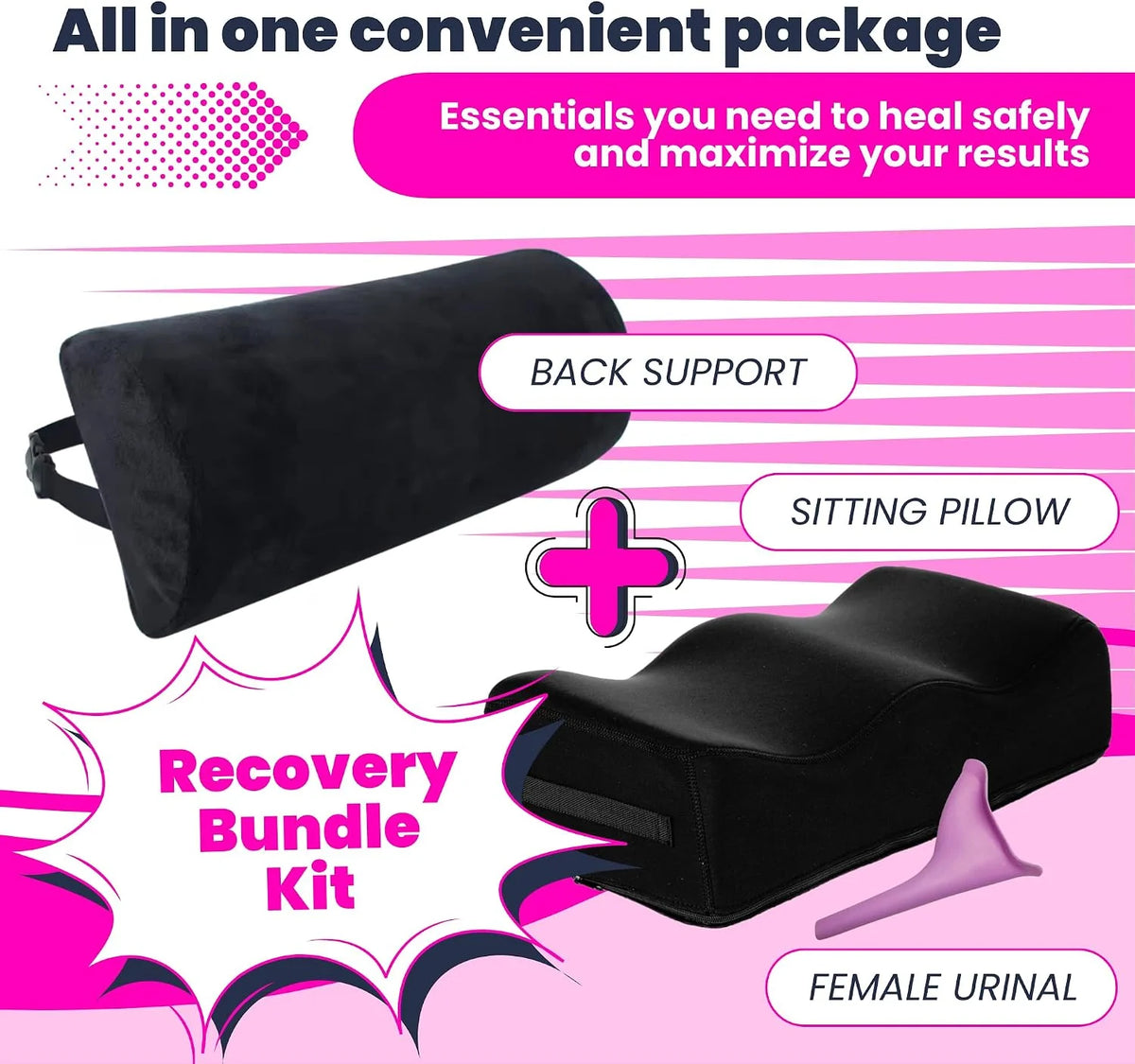 BBL Pillow with Lumbar Back Support Black – Post-Surgery Comfort Prevents Skin Damage Reduces Pain Discomfort 