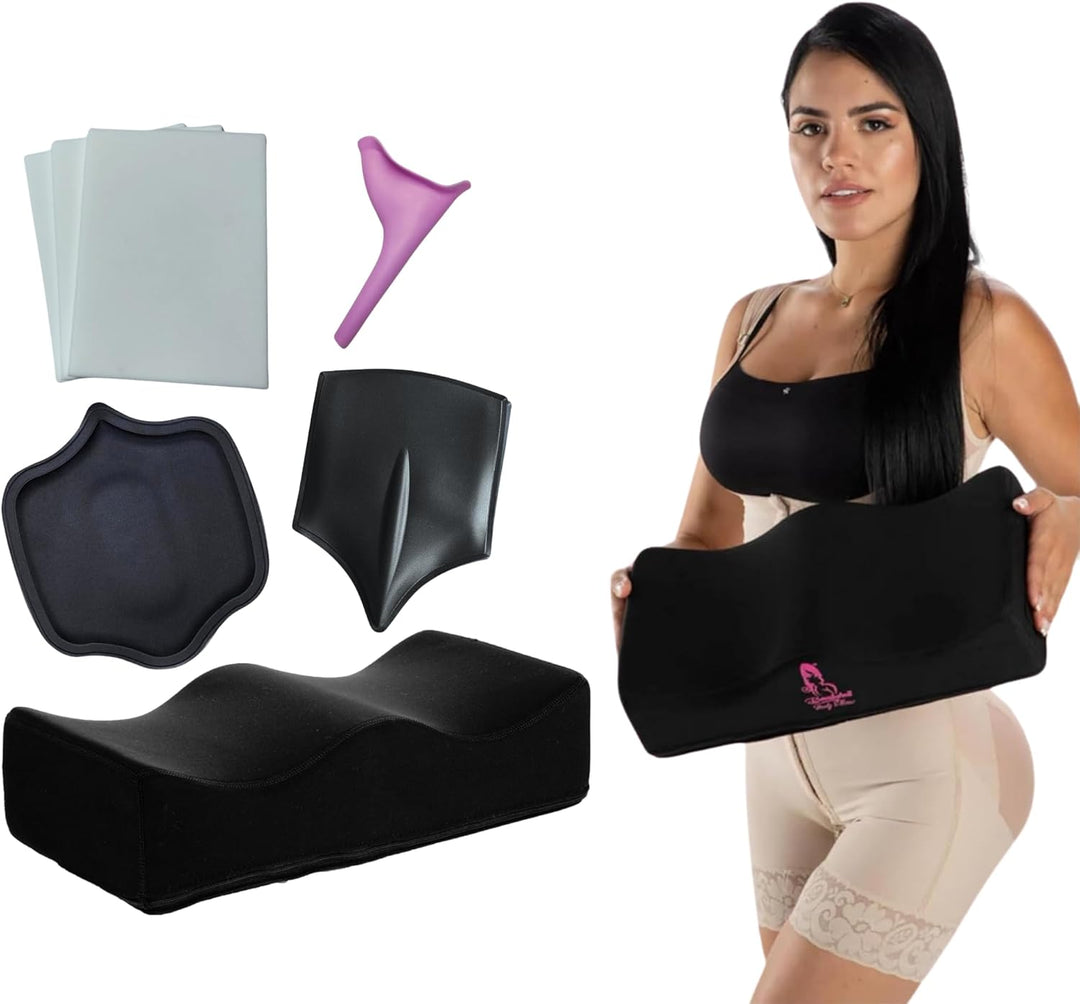 BBL Pillow After Surgery sitting bundle Kit with abdominal Board,lipo lumbar back board & 3 pack Liposuction Foam boards #Black