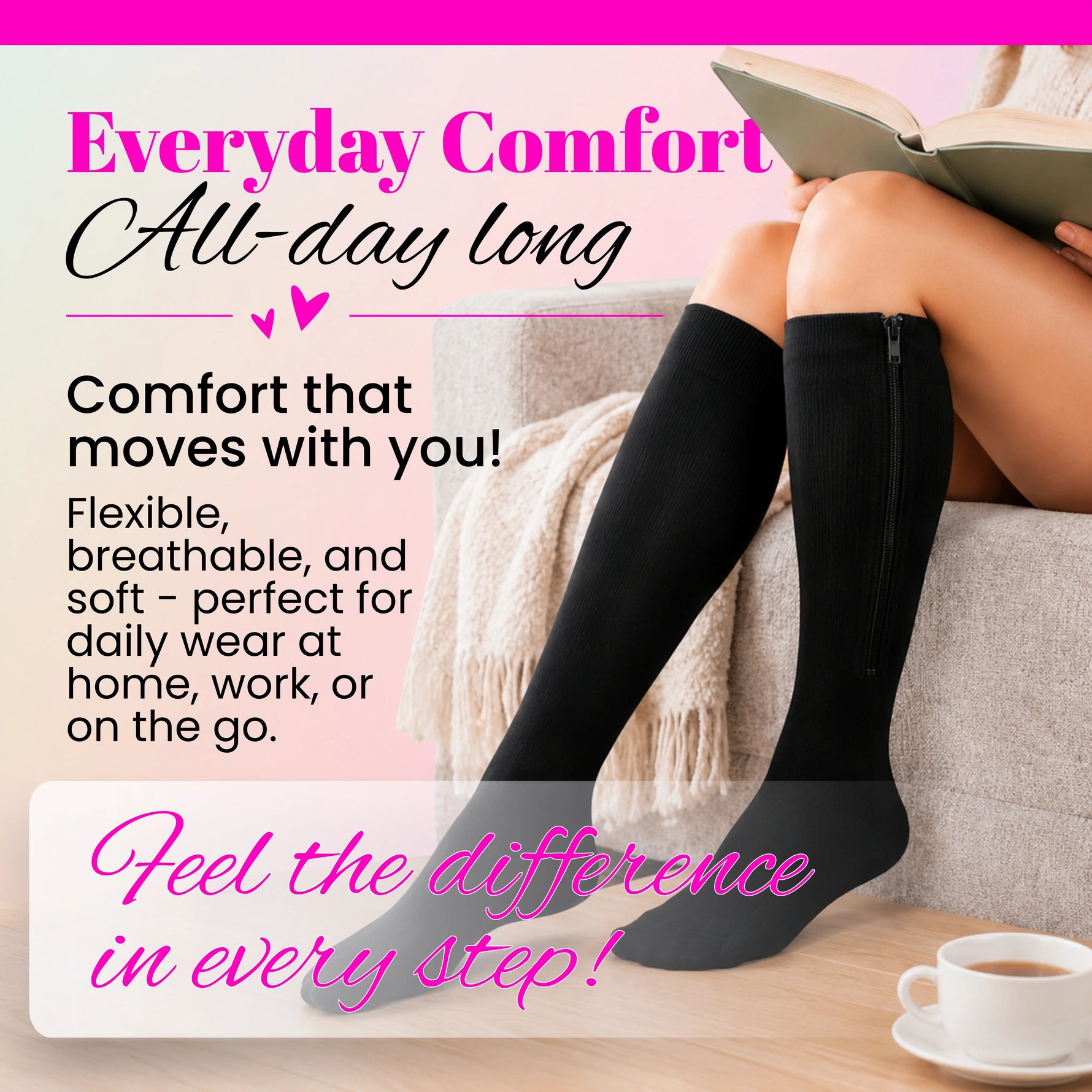 Non-slip silicone band detail on BBL anti-embolism compression socks 