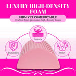 BBL Toilet Seat Riser Pink Lifestyle – Woman Holding D-Shaped Post-Surgery Toilet Cushion in Faja 