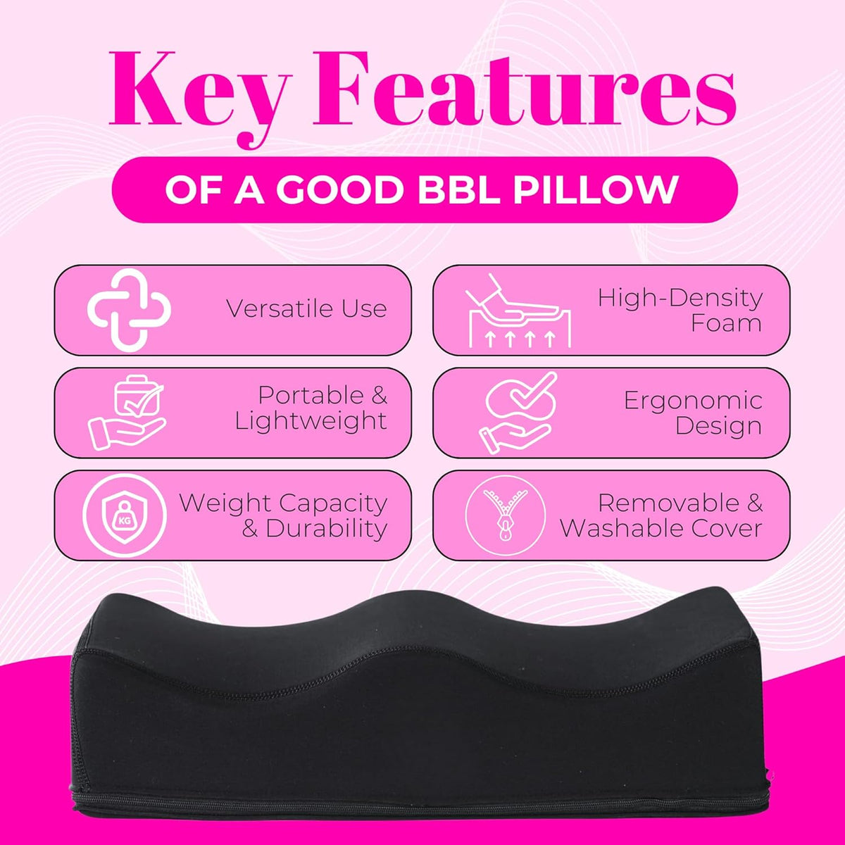Booty Pillow Kit Black – BBL Recovery Bundle with Ab Board Lumbar Board Portable Urinal Post Surgery 