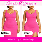 Before and after results of wearing high waist butt lifter shapewear — visibly slimmer waist and smoother silhouette
