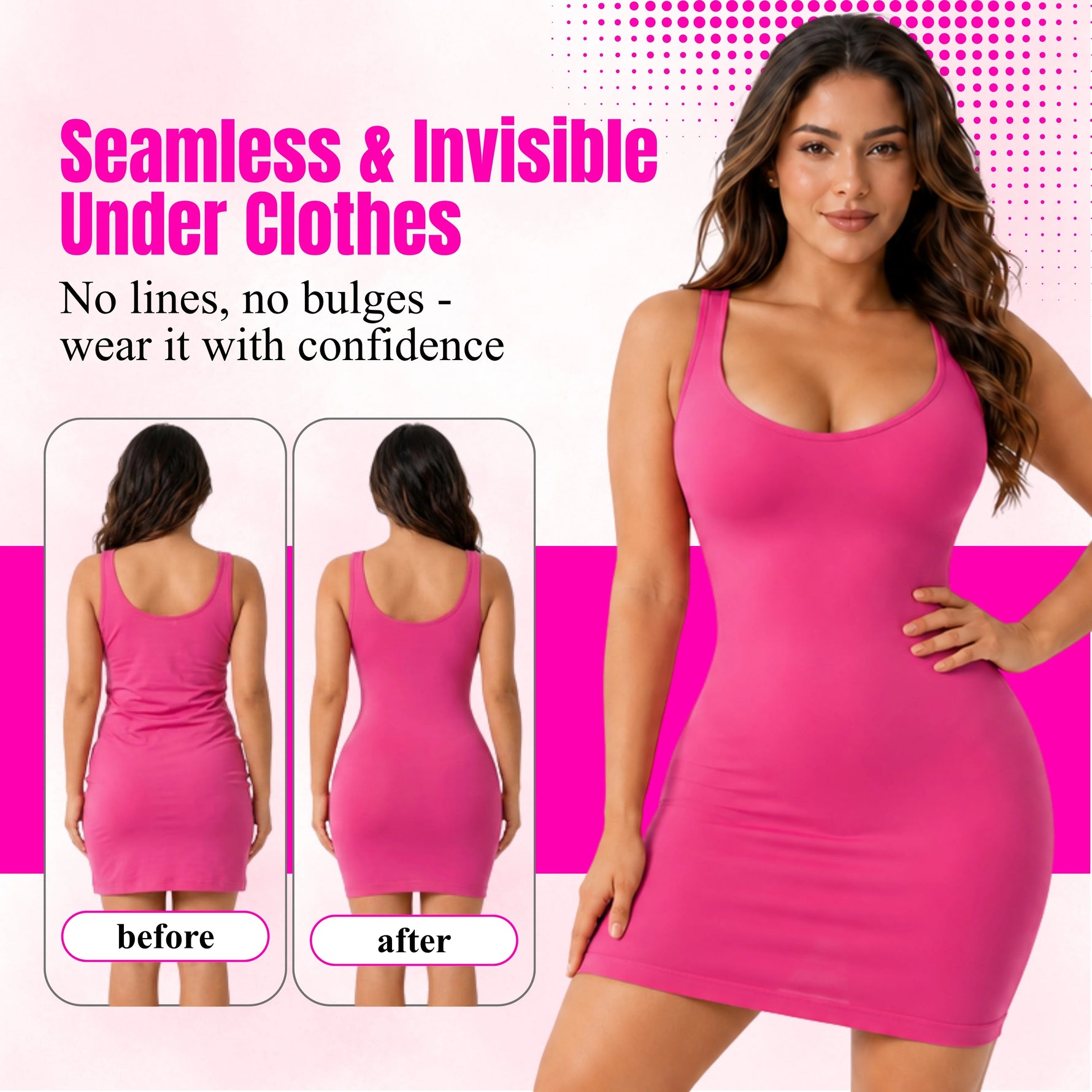 Key benefits of high-waist shapewear shorts including butt lifting, tummy compression, and seamless fit under clothes