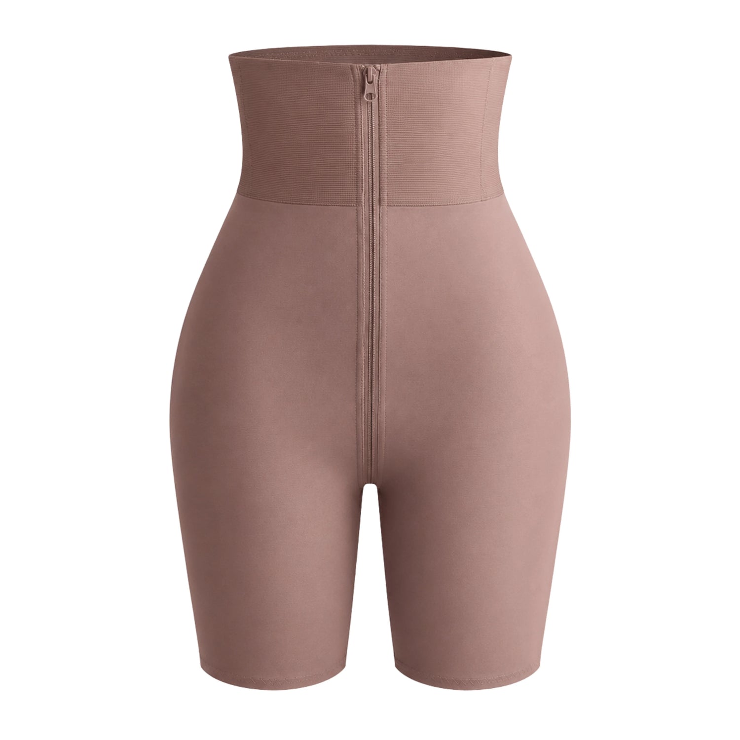 High-waist tummy control shapewear shorts with seamless zip-up body shaper design