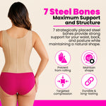 Women's waist trainer corset with 7 steel bones for maximum back support, posture correction, and targeted waist compression