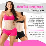 Women's beige waist trainer corset faja – postpartum belly band and body shaper lifestyle view