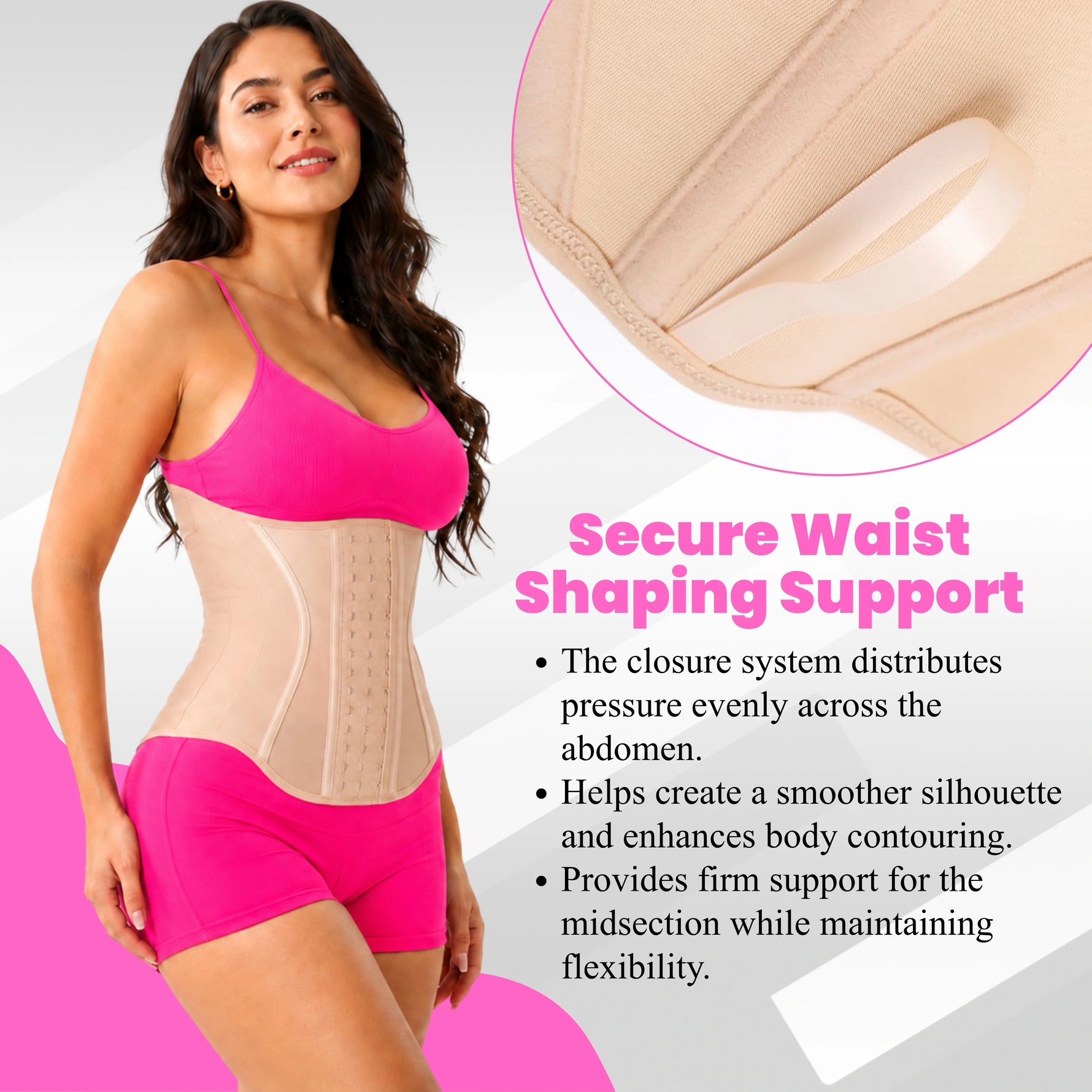 Women's waist trainer corset with secure hook closure for waist shaping and body contouring – postpartum faja