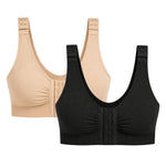 Black and beige compression bras on a white background