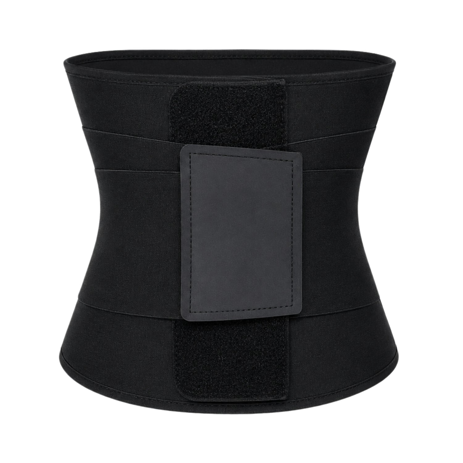 Women's sauna waist trainer corset in black worn by model – front view