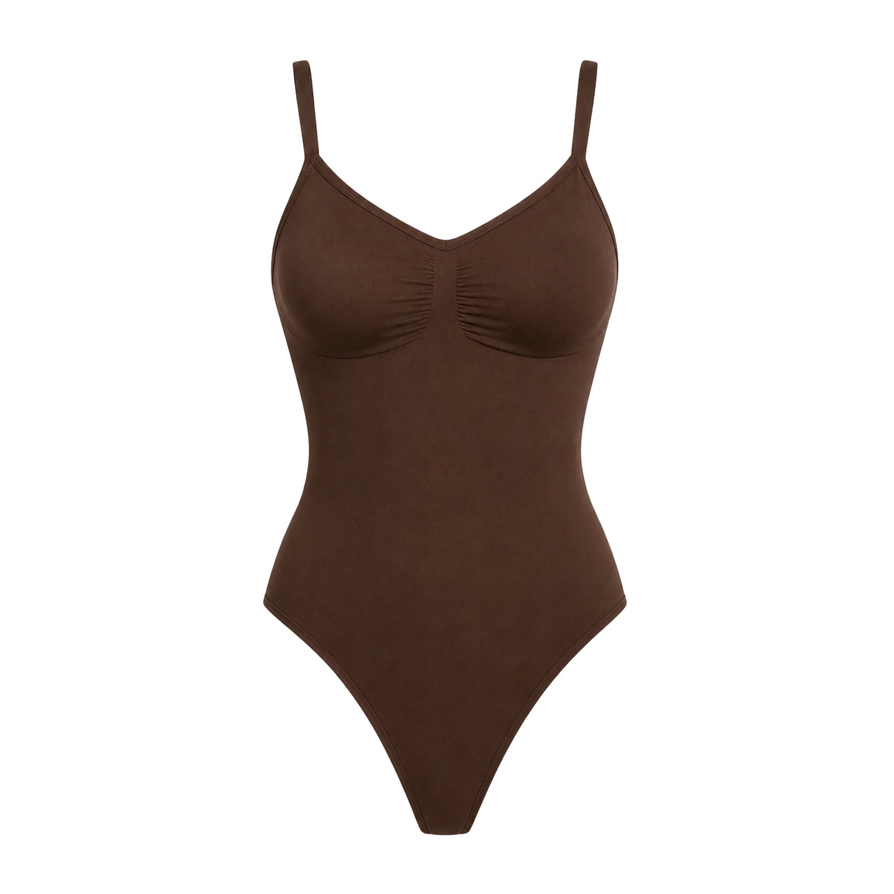 Women's seamless shapewear bodysuit with posture support, tummy control, and lift — front view
