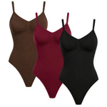 Women's seamless tummy control bodysuit shapewear showing snap closure 