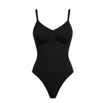 Women's seamless V-neck bodysuit shapewear with tummy control in black