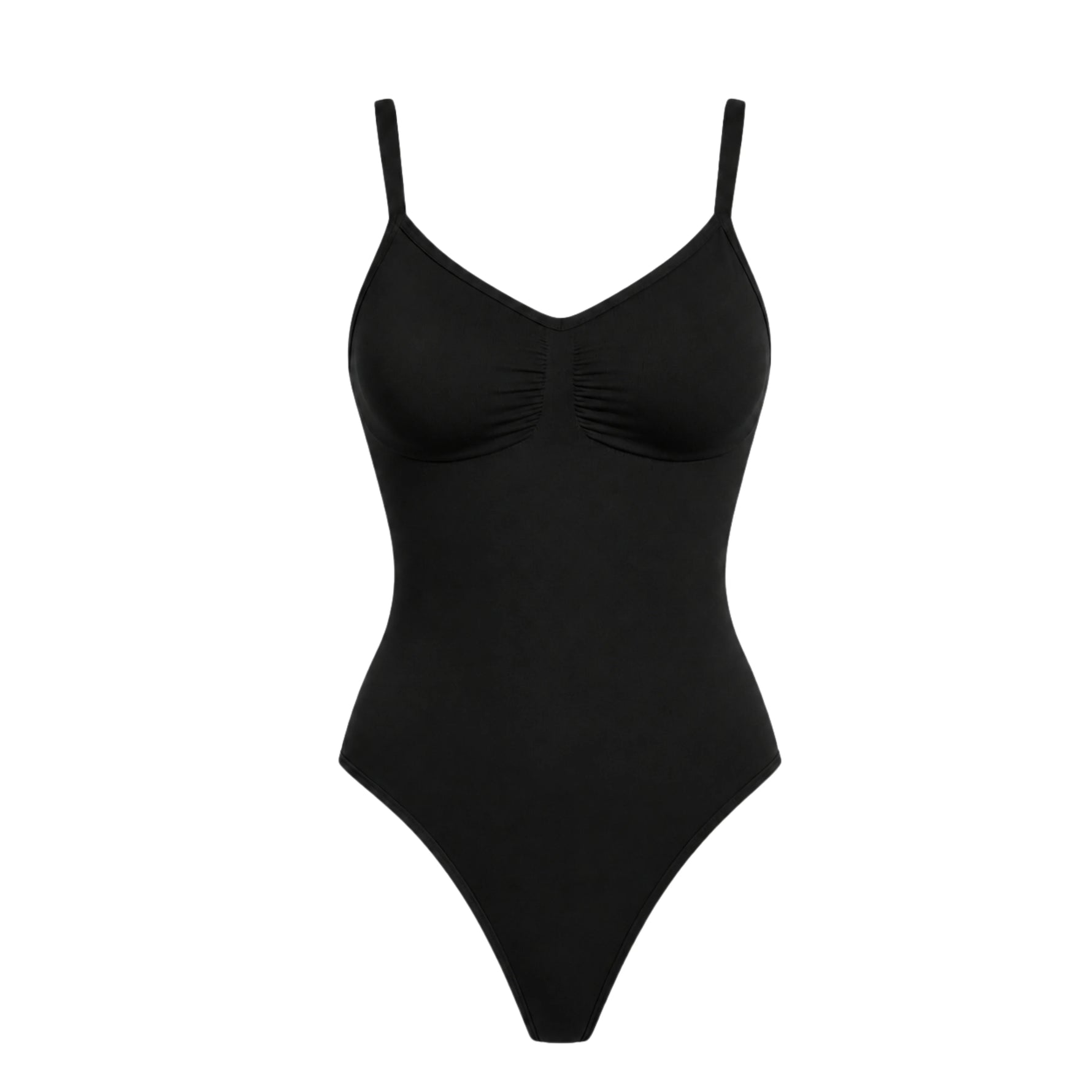 Women's seamless V-neck bodysuit shapewear with tummy control in black