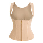 Women's waist trainer corset shapewear with front zipper and adjustable straps in nude beige