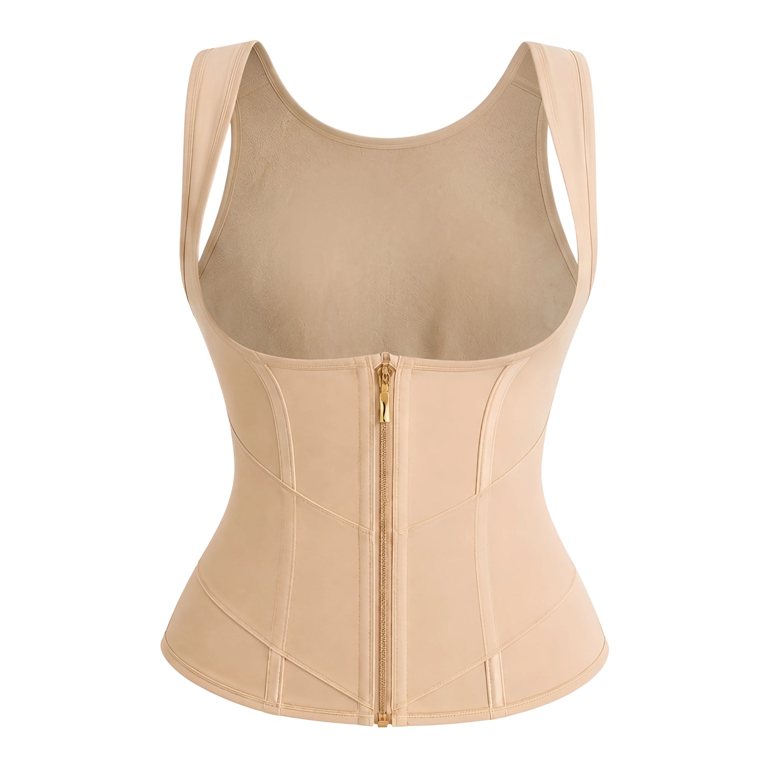 Women's waist trainer corset shapewear with front zipper and adjustable straps in nude beige