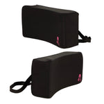 BBL Lumbar Backrest Cushion – Two Angles Showing Adjustable Strap and Ergonomic Foam Shape